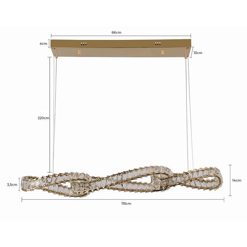 Pendente Nordecor Lezie Ori Cristal 68 watts 3000K Ouro Brilho 140x1150x35mm 2742