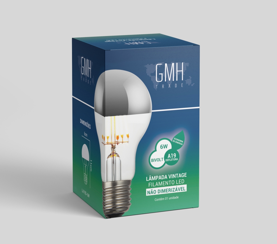 Lâmpada GMH A19 Defletora Prata 6 watts Bivolt 2200K LA19D-6W