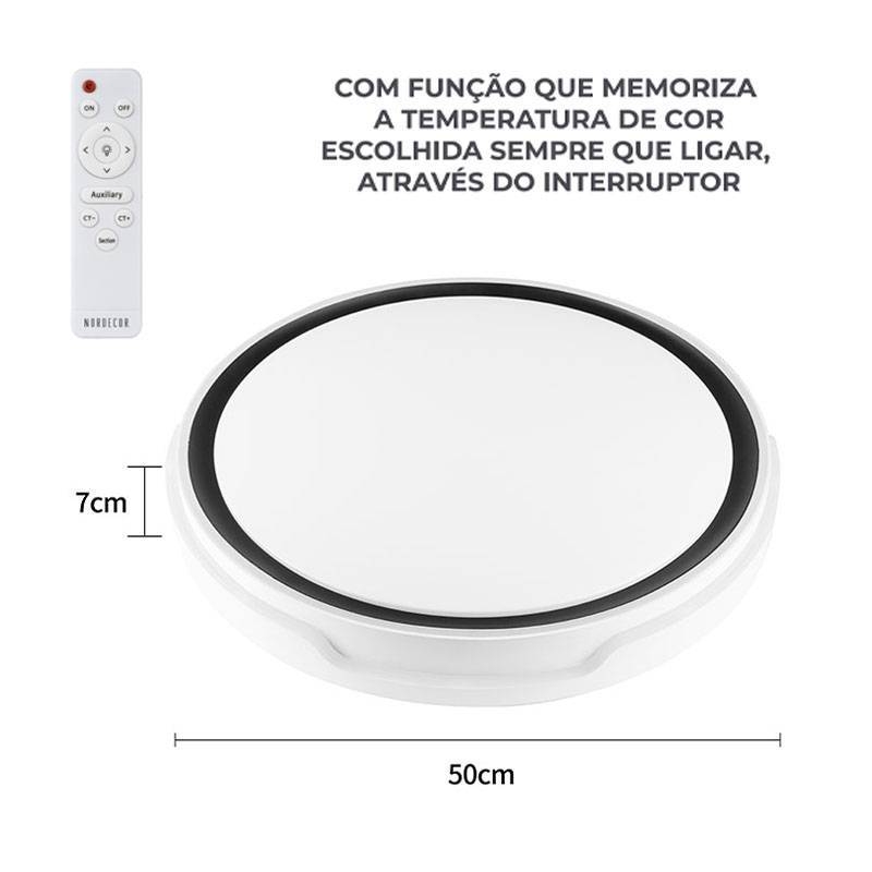 Plafon Nordecor Gesi Branco e Preto 36 watts Multitemperatura Ø500x70mm 2673