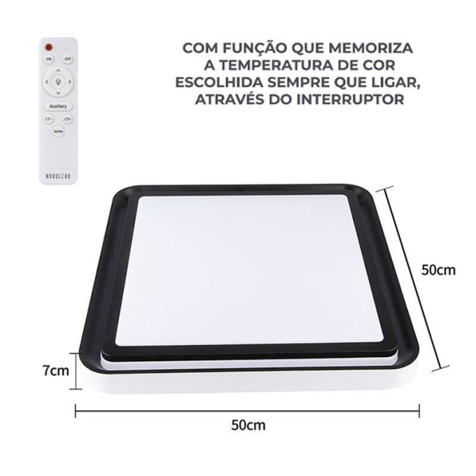 Plafon Nordecor Zony Quadrado 36 watts Multitemperatura Preto 500x500x70mm 2672