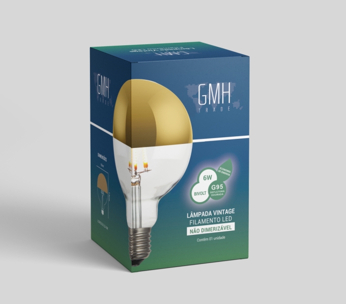 Lâmpada GMH G95 Defletora Dourada 6 watts Bivolt 2200K LG95DGOLD-6W