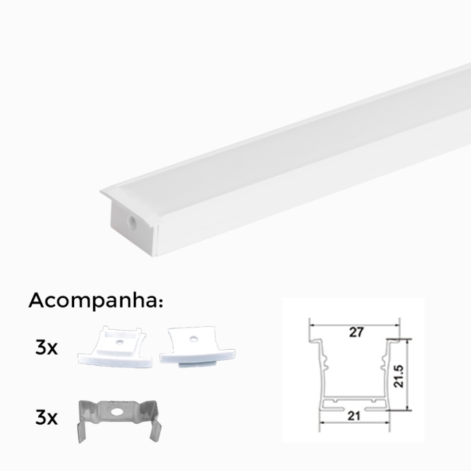 Kit de Tampa e Garra para Perfil Embutido Nordecor Branco 27x15mm 4133