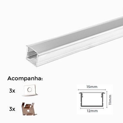 Perfil de Embutir Nordecor 15x12mm Barra de 3 metros Branco 4224
