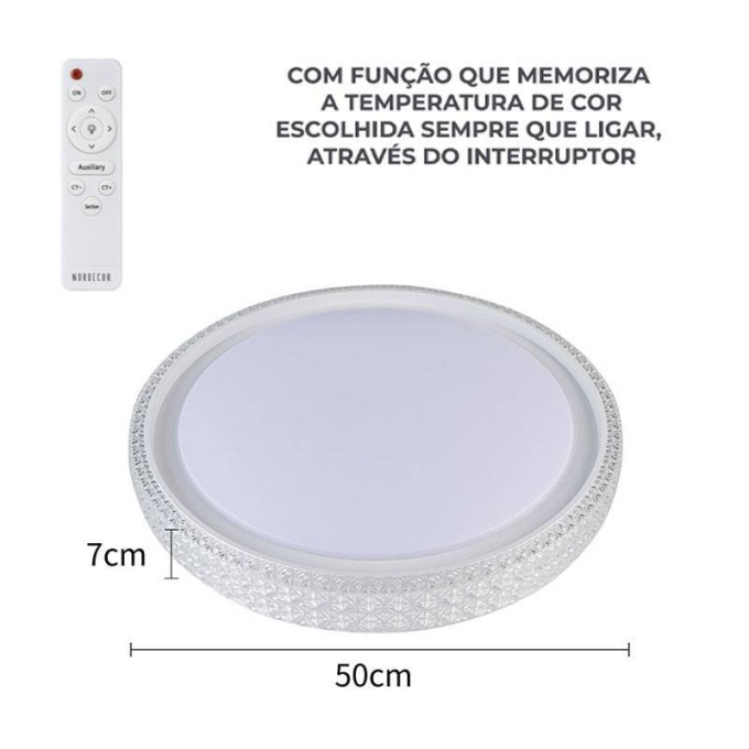 Plafon Nordecor Kenle 36 watts Multitemperatura Branco Ø500x70mm 2663