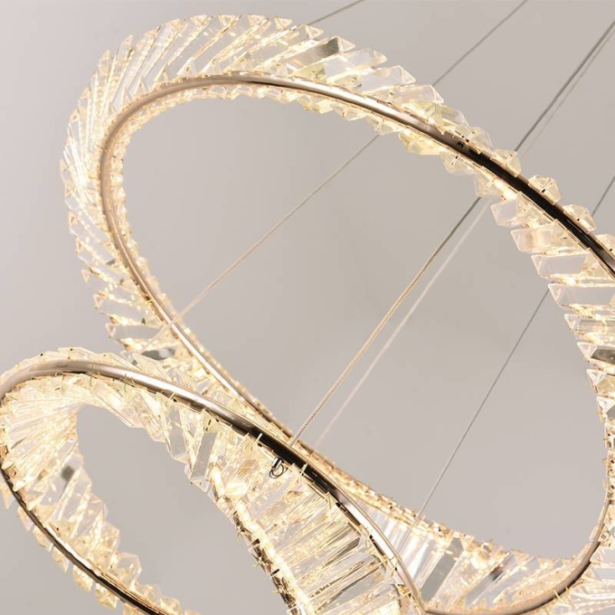 Pendente Nordecor Lezie Cristal 2 Mód 71 watts 3000K Ouro Brilho Ø400/600mm 2737