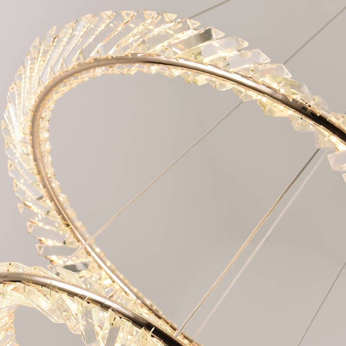 Pendente Nordecor Lezie Cristal 2 Mód 97 watts 3000K Ouro Brilho Ø600/800mm 2738
