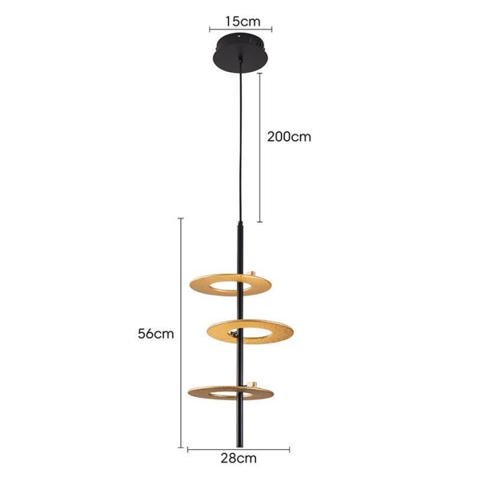 Pendente Nordecor Kote 3 Mód 30 watts 3000K Preto e Dourado 560x280mm 2759