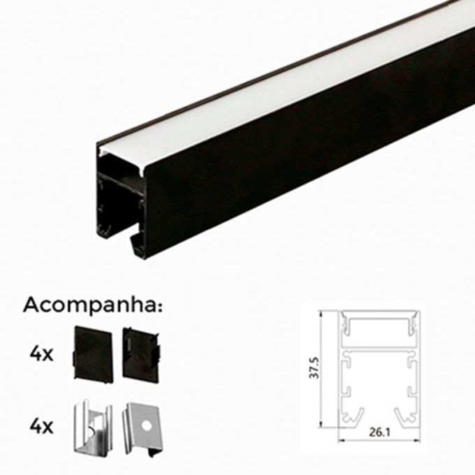 Perfil de Sobrepor Nordecor 37x26mm Barra de 3 metros Preto 4221