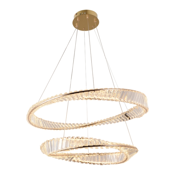 Pendente Nordecor Lezie Cristal 2 Mód 97 watts 3000K Ouro Brilho Ø600/800mm 2738