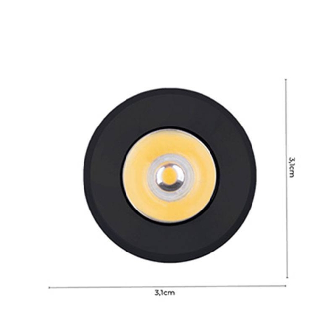 Mini Spot Embutido Nordecor Elysa Redondo 1 watts 3000K Preto Ø31x20mm 6003