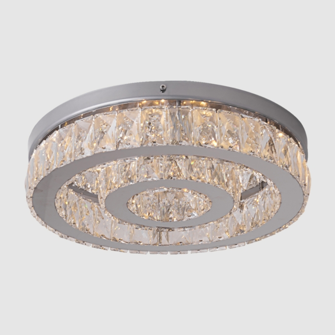 Plafon DNA Lustres Aliança Slim Metal Cromado e Cristal 31 watts 3000K Ø500/300mm PLAF-ALR50-2