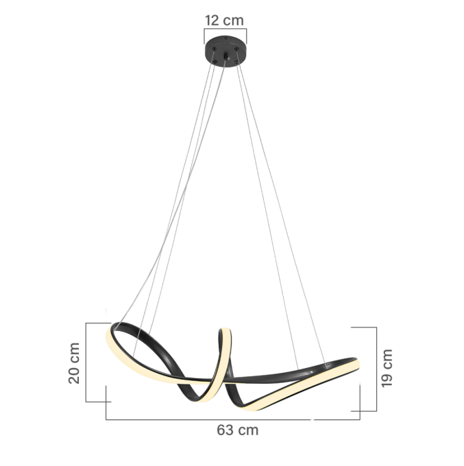 Pendente GMH Potenza Preto 45 watts 3000K Bivolt 190x190x630mm P-POTENZA-PRETO