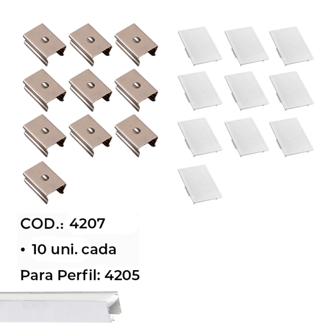 Kit de Tampa e Garra Nordecor para Perfil Sobrepor (4205) Branco 20 Unidades 4207