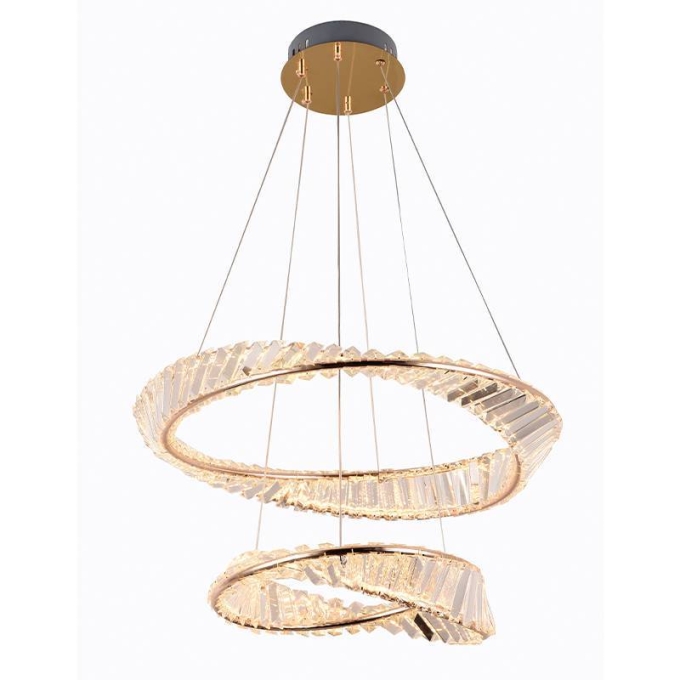 Pendente Nordecor Lezie Cristal 2 Mód 71 watts 3000K Ouro Brilho Ø400/600mm 2737