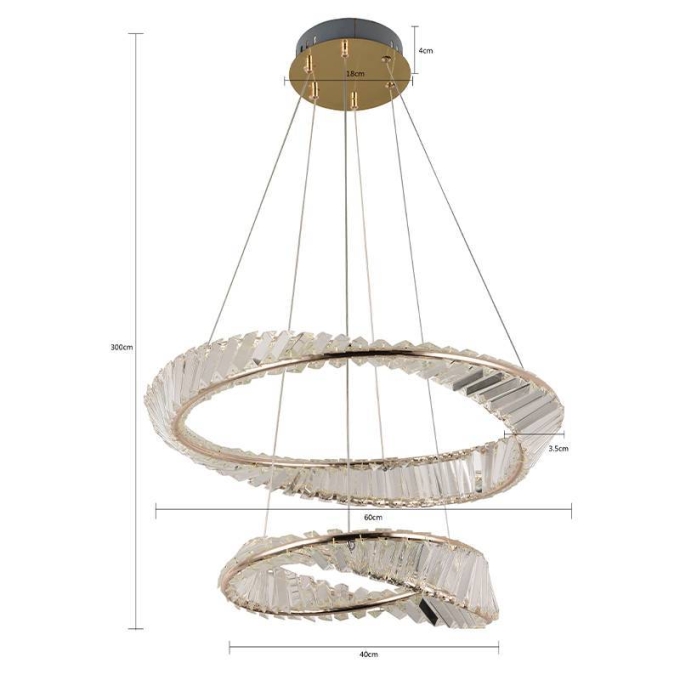 Pendente Nordecor Lezie Cristal 2 Mód 71 watts 3000K Ouro Brilho Ø400/600mm 2737