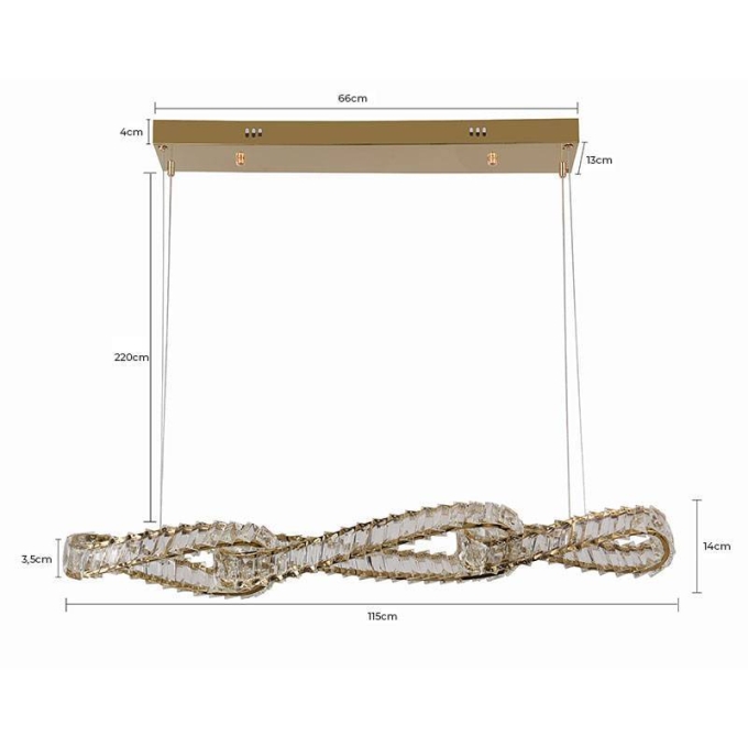 Pendente Nordecor Lezie Ori Cristal 68 watts 3000K Ouro Brilho 140x1150x35mm 2742