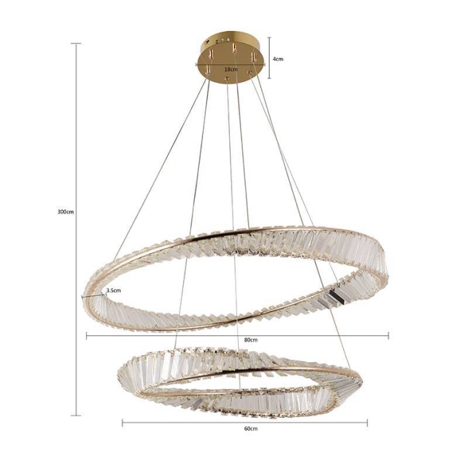 Pendente Nordecor Lezie Cristal 2 Mód 97 watts 3000K Ouro Brilho Ø600/800mm 2738