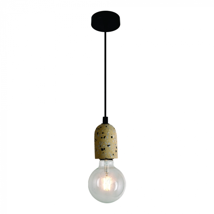 Pendente Sindora 1L E27 Metal e Concreto Amarelo com Pedra Ø60x90mm DCD02610