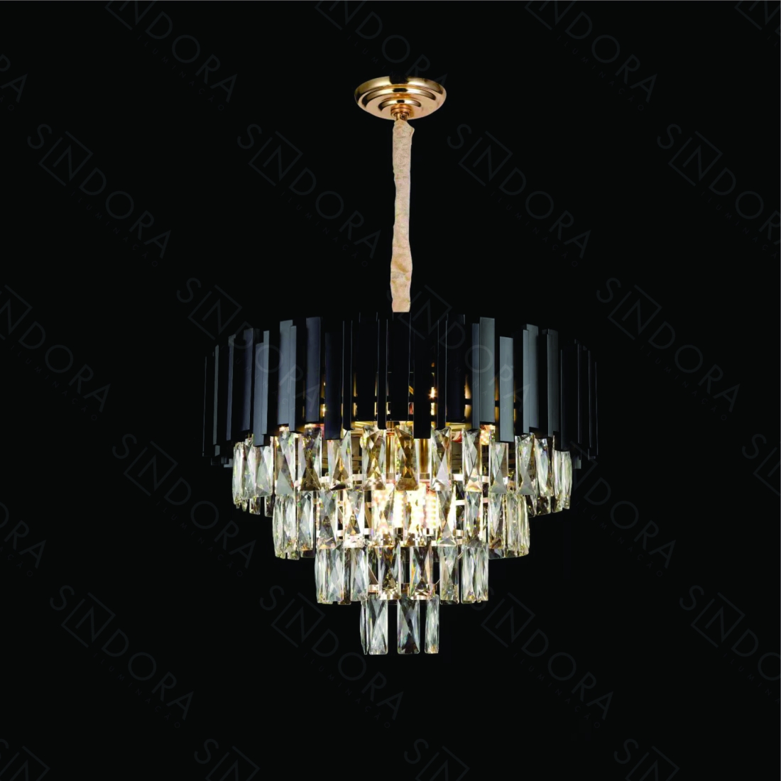 Pendente Sindora Redondo Metal Preto e Cristal Transparente 9L E14 Ø520x330mm DCD06546