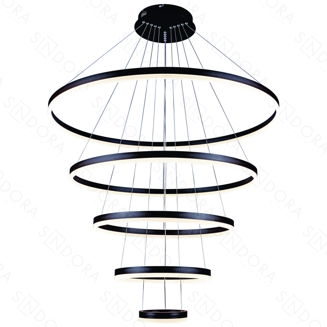 Pendente Sindora Luz Direta 188 watts 3000K Alumínio Preto Acrílico Ø200x400x600x800x1000mm DCD03093