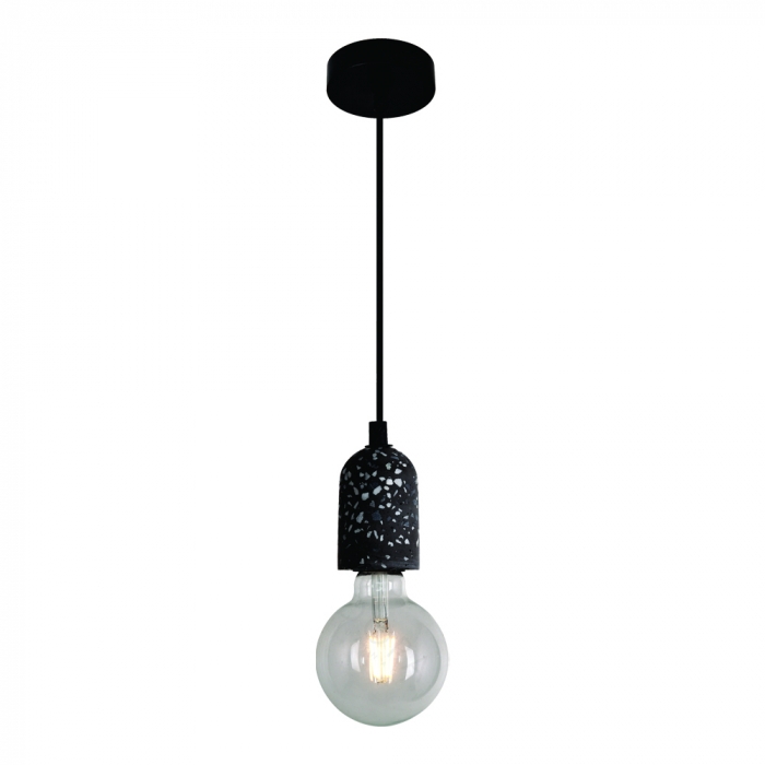 Pendente Sindora 1L E27 Metal e Concreto Preto com Pedra Ø60x90mm DCD02609