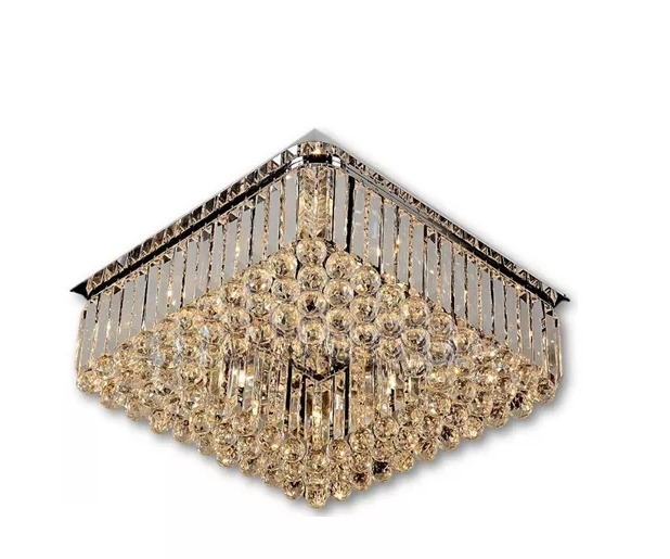 Plafon Sindora Quadrado Metal Cromado e Cristal Transparente 12L G9 600x600mm DCX00110
