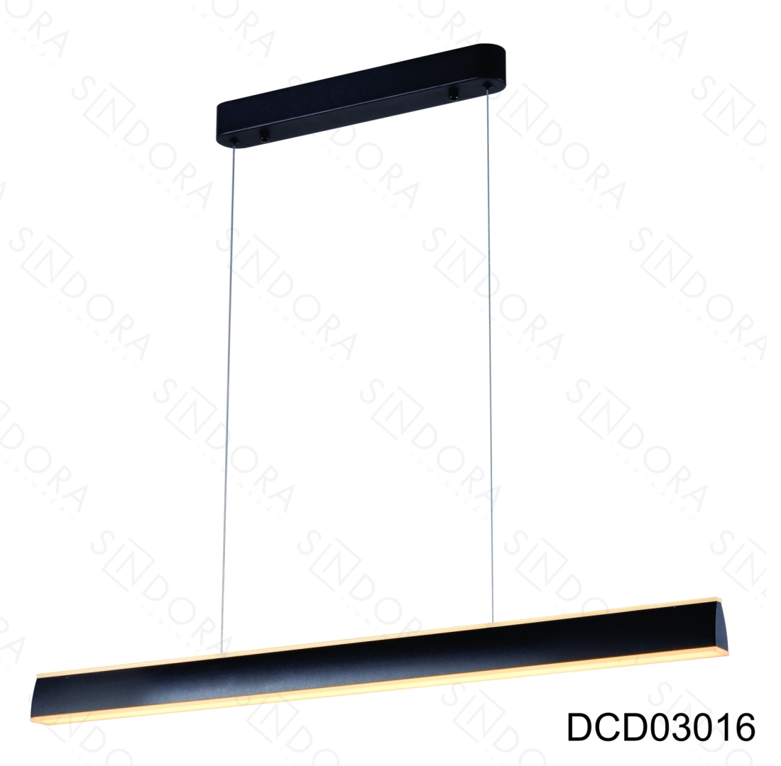 Pendente Sindora 60 watts 3000K Alumínio Preto e Acrílico 1000x350x2000mm QD05224
