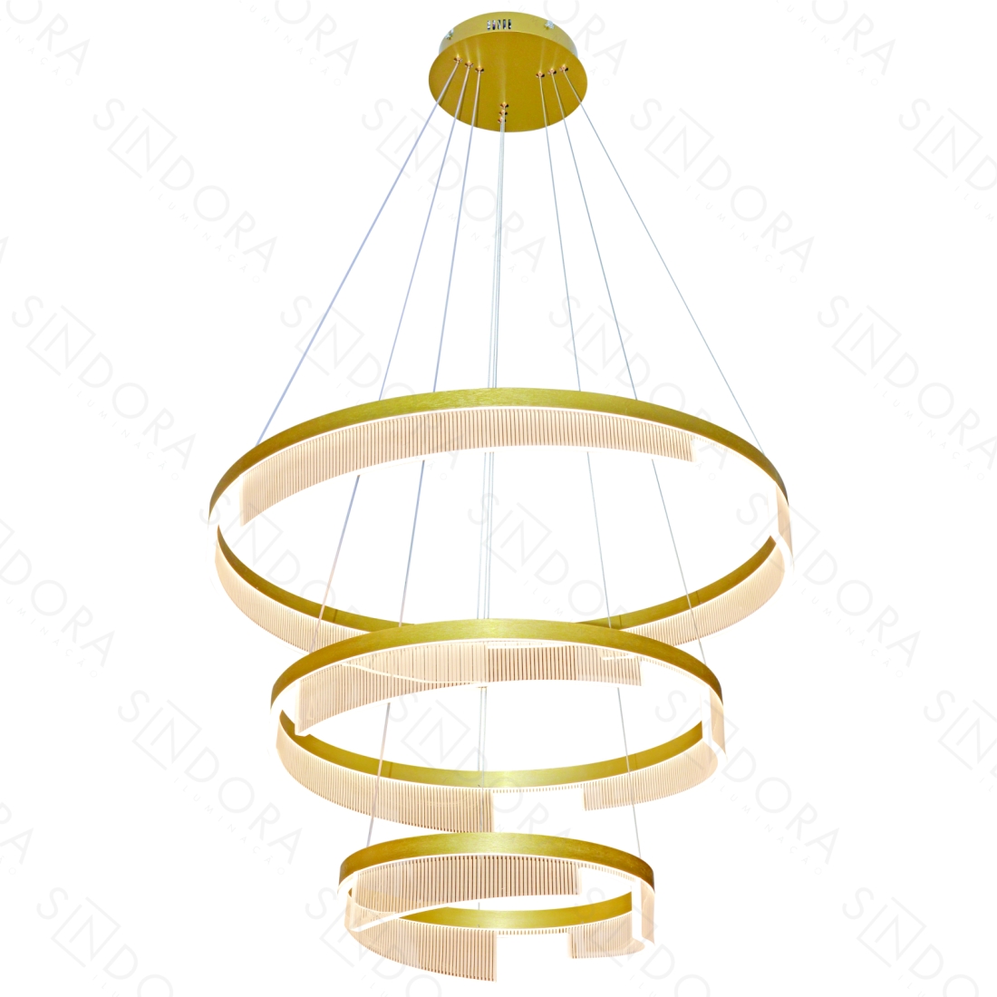 Pendente Sindora 112 watts 3000K Alumínio Escovado Dourado e Acrílico Ø400x600x800mm DCD03161
