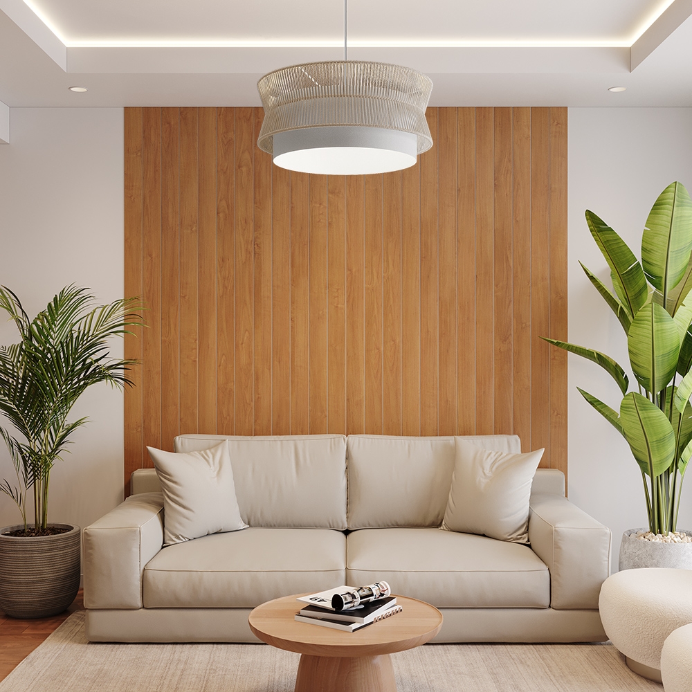 Pendente Blumenau Gaia Aço Branco e Fio de Algodão Cru 1L E27 Ø595x240mm 876000-71