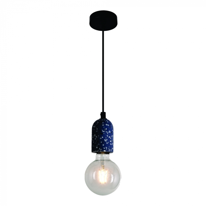 Pendente Sindora 1L E27 Metal e Concreto Azul com Pedra Ø60x90mm DCD02611