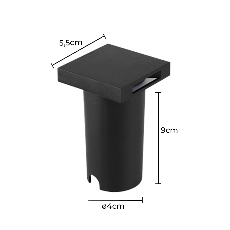 Embutido de Solo Nordecor Eran 0,5 watts IP67 3000K Preto Bivolt 55x55x90mm 6408