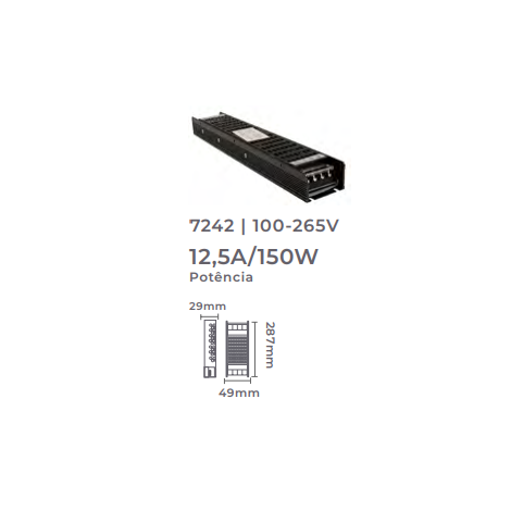 Fonte 12V Nordecor Dimerizável Dali2 12,5A 150 watts Bivolt IP20 7242