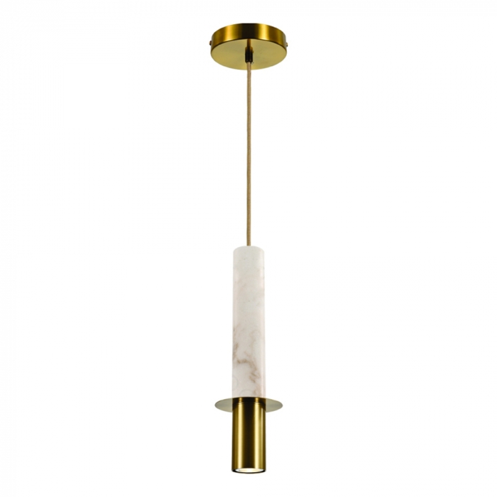 Pendente Sindora 1L GU10 Metal Bronze e Mármore Branco Ø60x415mm DCD04082