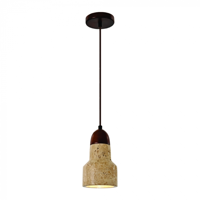 Pendente Sindora 1L E27 Pedra Amarela e Madeira Marrom Ø120x180mm DCD04080