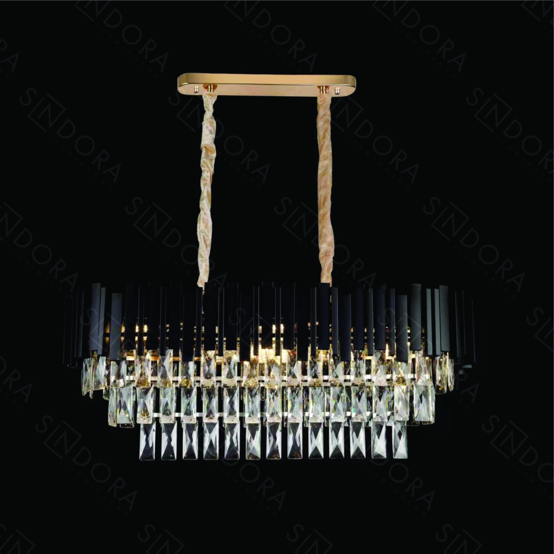 Pendente Sindora Metal Preto e Cristal Transparente 8L E14 760x260x280mm DCD06549