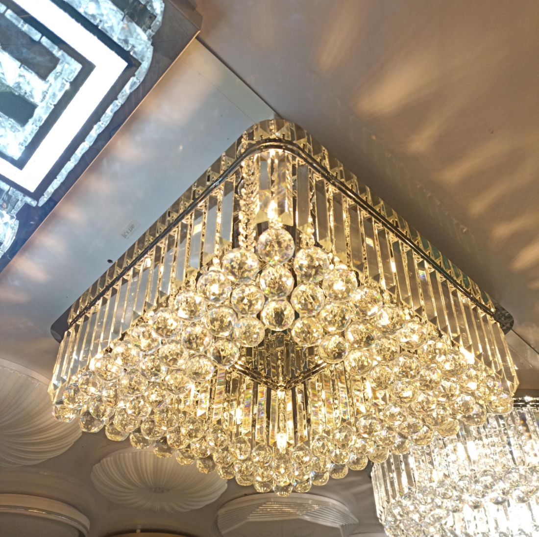 Plafon Sindora Quadrado Metal Cromado e Cristal Transparente 12L G9 600x600mm DCX00110