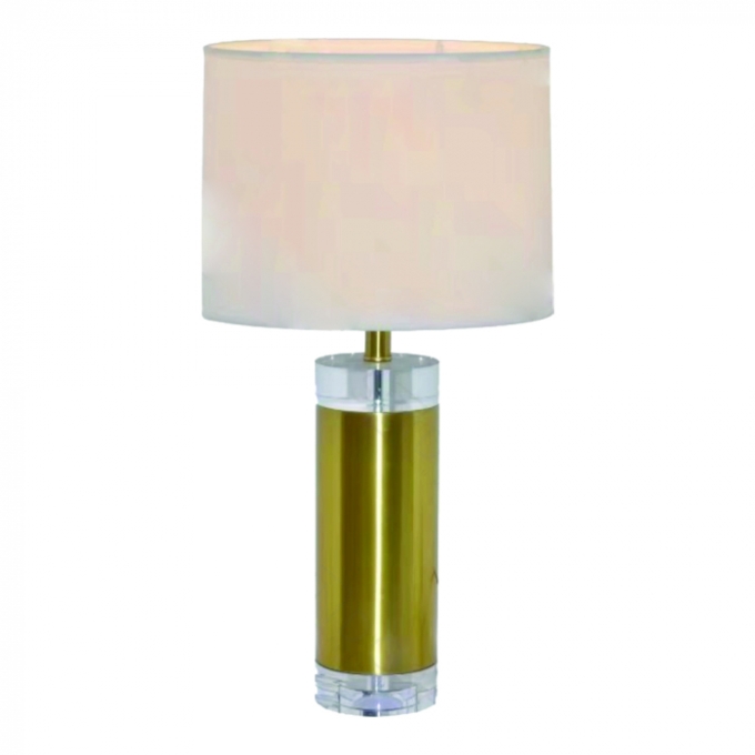 Abajur Sindora Metal Dourado Cristal Transparente Cúpula Linho Branco Ø380x670mm DCT00552