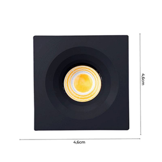 Mini Spot Embutido Nordecor Elysa Quadrado 3 watts 3000K Preto 46x46x20mm 6007