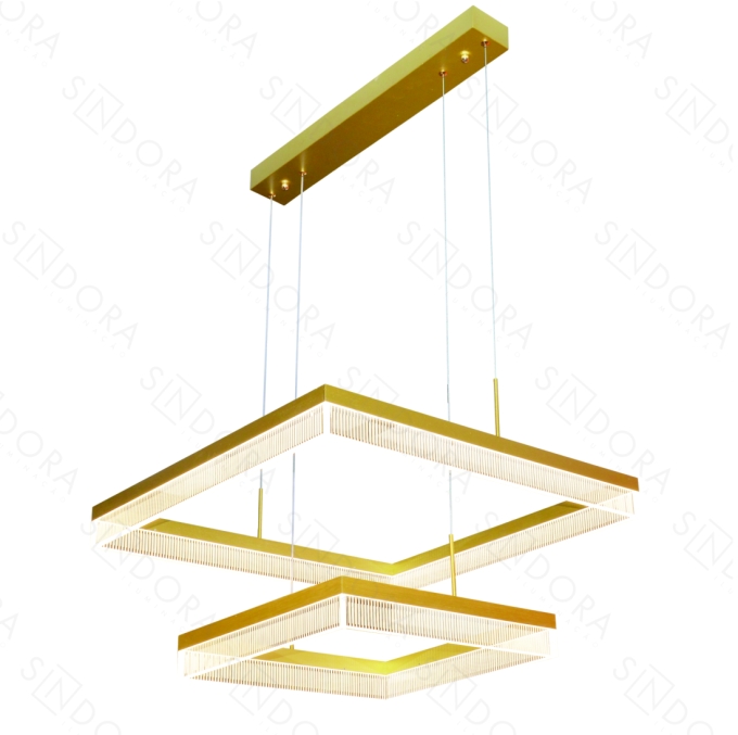 Pendente Sindora 80 watts 3000K Alumínio Escovado Dourado e Acrílico 400x600mm DCD03162