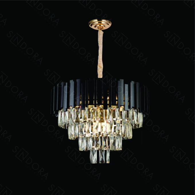 Pendente Sindora Redondo Metal Preto e Cristal Transparente 9L E14 Ø520x330mm DCD06546