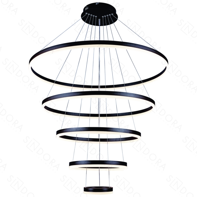 Pendente Sindora Luz Direta 188 watts 3000K Alumínio Preto Acrílico Ø200x400x600x800x1000mm DCD03093