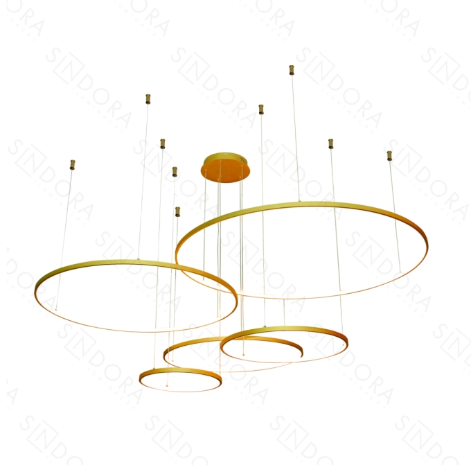 Pendente Sindora 249 watts 3000K Alumínio Dourado e Silicone Ø400x600x800x1000x1200mm QD05366