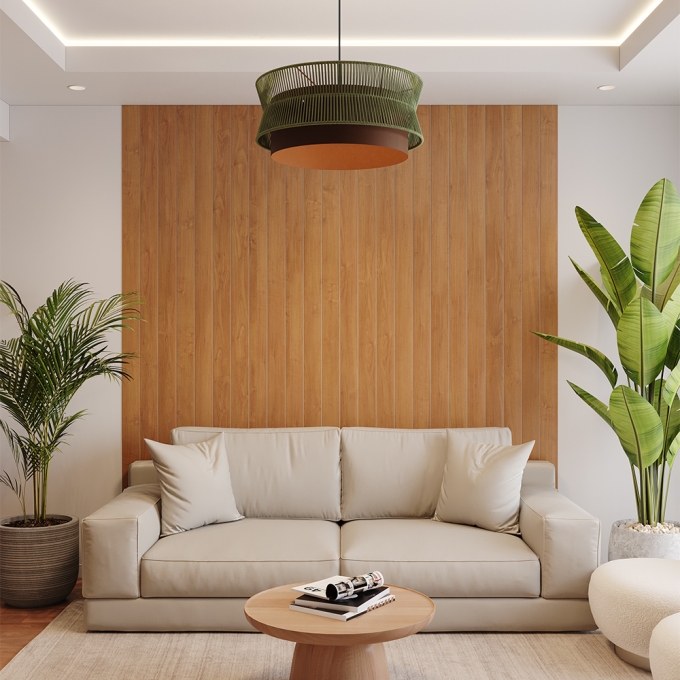 Pendente Blumenau Gaia Aço Marrom Corten e Fio de Algodão Verde 1L E27 Ø595x240mm 876020-72