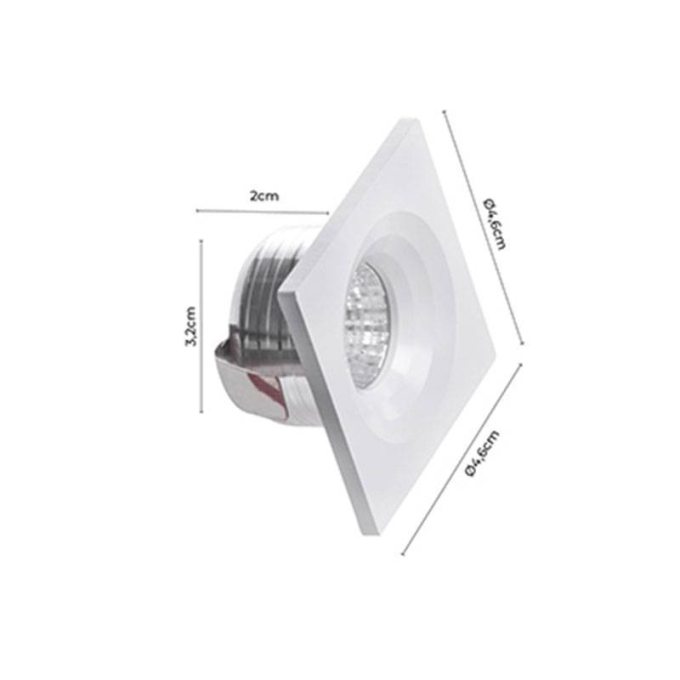 Mini Spot Embutido Nordecor Elysa Quadrado 3 watts 3000K Branco 46x46x20mm 6005