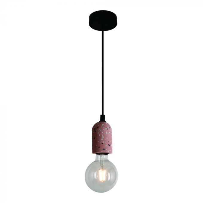 Pendente Sindora 1L E27 Metal e Concreto Rosa com Pedra Ø60x90mm DCD02612