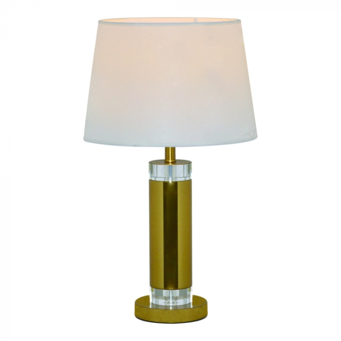 Abajur Sindora Metal Bronze Cristal Transparente Cúpula Linho Branco Ø300x560mm DCT00549