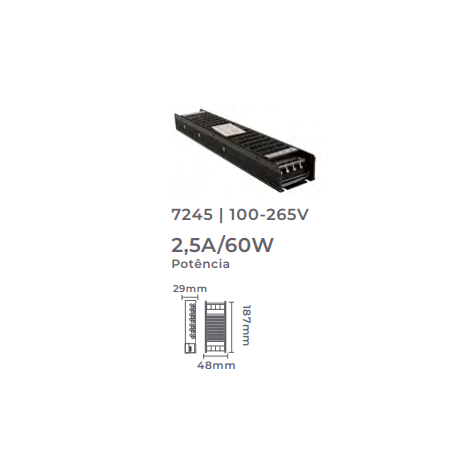 Fonte 24V Nordecor Dimerizável Dali2 2,5A 60 watts Bivolt IP20 7245