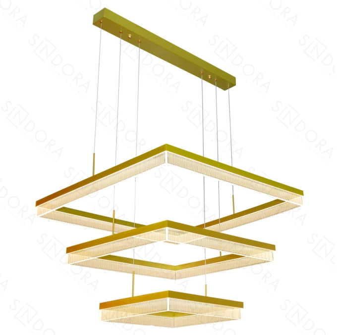 Pendente Sindora 144 watts 3000K Alumínio Escovado Dourado e Acrílico 400x600x800mm DCD03163
