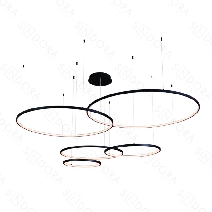 Pendente Sindora 249 watts 3000K Alumínio Preto e Silicone 400x600x800x1000x1200mm QD05367
