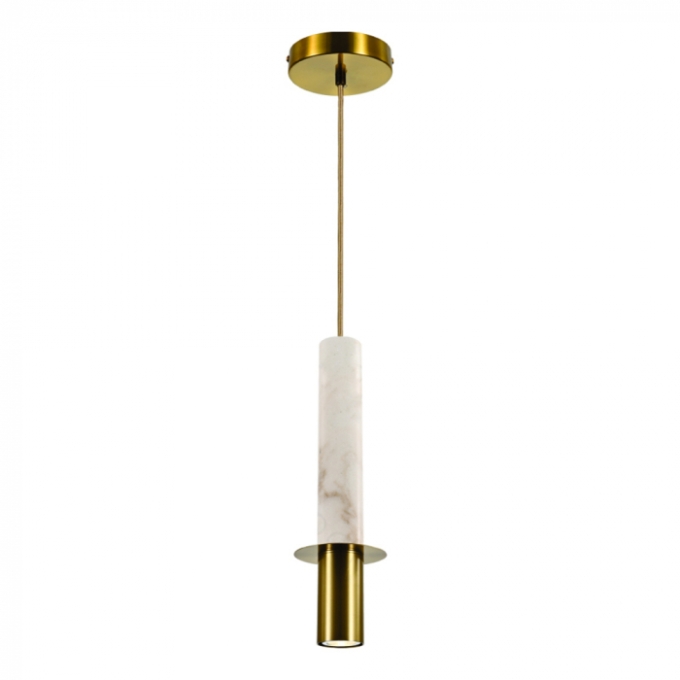 Pendente Sindora 1L GU10 Metal Bronze e Mármore Branco Ø60x415mm DCD04082